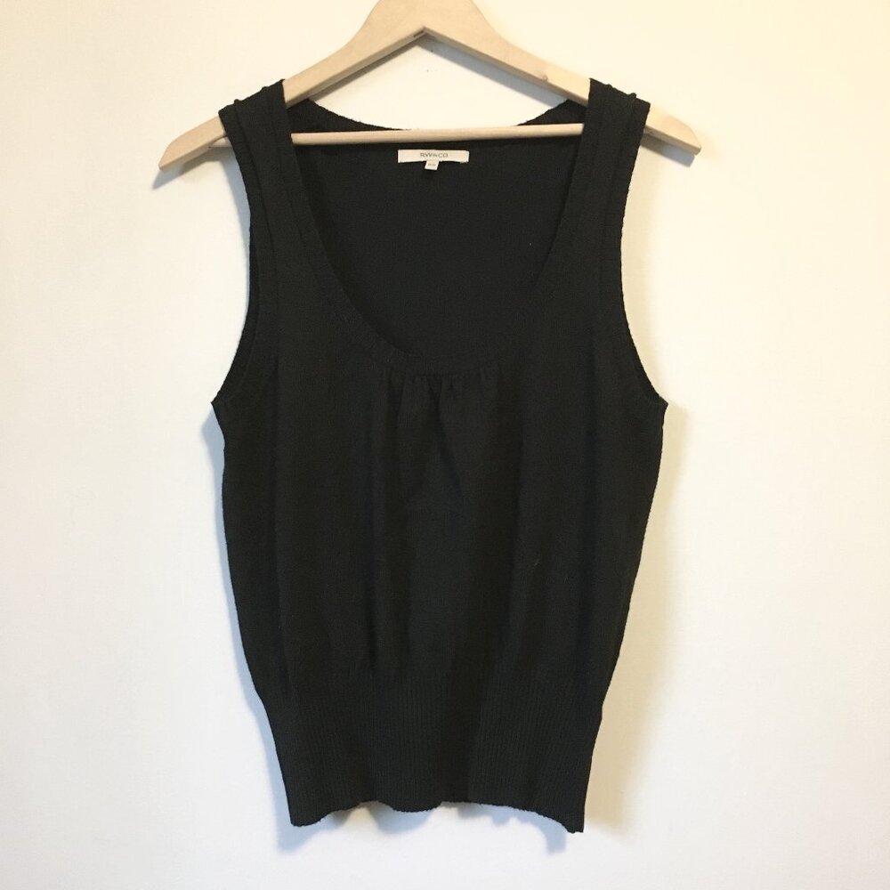RW&CO. Black Rayon Blend Knit Sweater Vest Ribbed Waist M Preppy